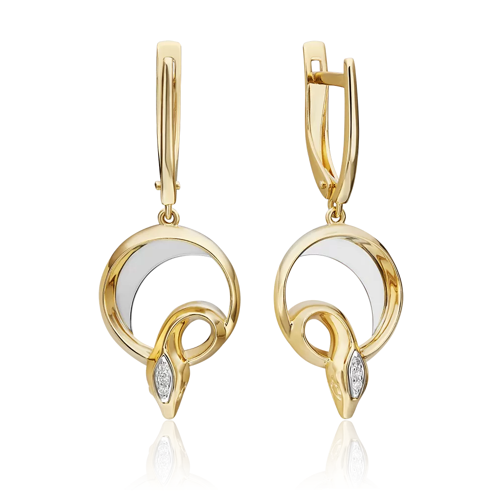 Серьги «Змеи. Безграничность возможностей» с английским замком из комбинированного золота с бриллиантами 02-4817-00-101-1121