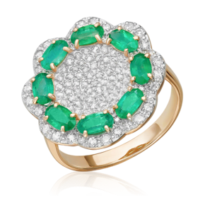 Кольцо из красного золота с изумрудами и бриллиантами 01-1327-00-106-1110-30
