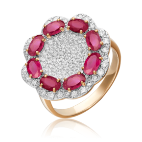 Кольцо из красного золота с рубинами и бриллиантами