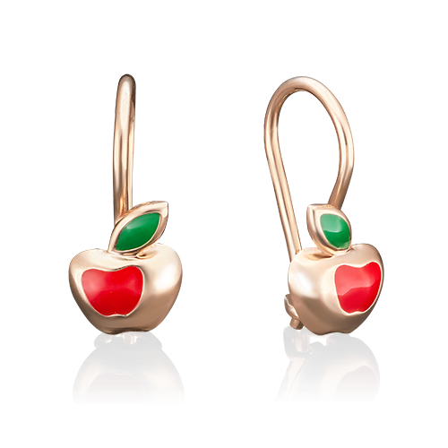 Детские серьги «Яблочки» с французским замком из красного золота с эмалью 02-3057-00-000-1110-25