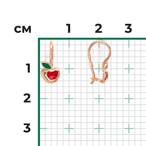 Детские серьги «Яблочки» с французским замком из красного золота с эмалью 02-3057-00-000-1110-25