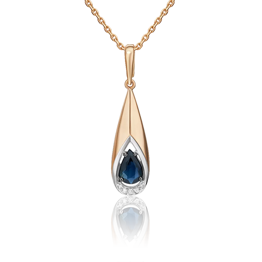 Подвеска из комбинированного золота с сапфиром и бриллиантами 03-3456-00-105-1111