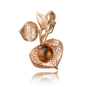 Брошь «Физалис» из красного золота с янтарём 04-0167-01-271-1110-58