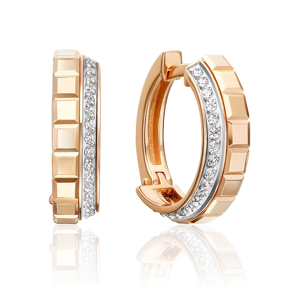 Серьги с английским замком из красного золота с фианитами 02-5561-00-401-1110