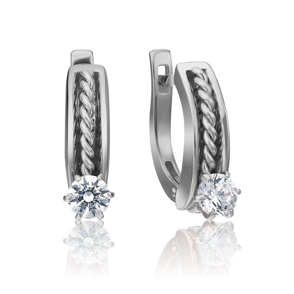 Серьги с английским замком из белого золота с фианитом 02-4328-00-501-1120-38