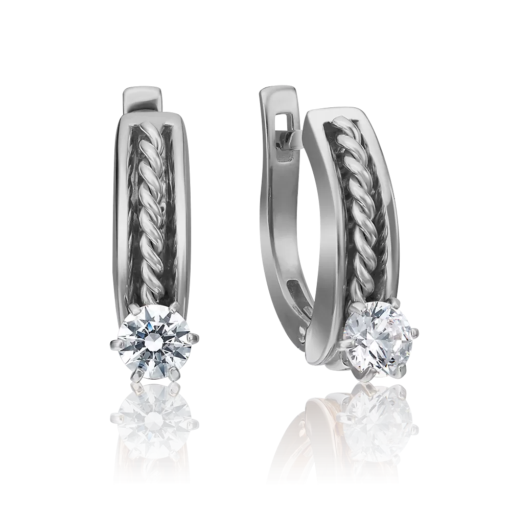 Серьги с английским замком из белого золота с фианитом 02-4328-00-501-1120-38