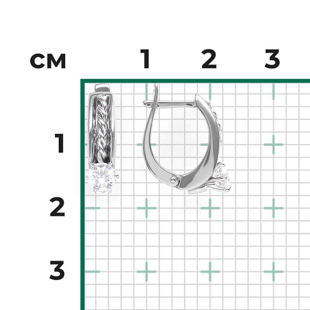 Серьги с английским замком из белого золота с фианитом 02-4328-00-501-1120-38