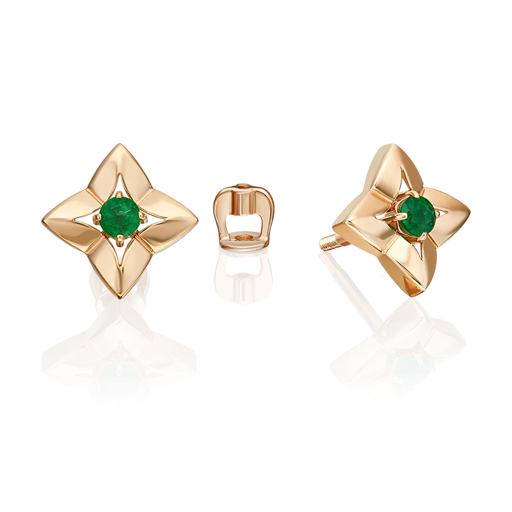 Серьги-пусеты из красного золота с изумрудом 02-5495-00-103-1110