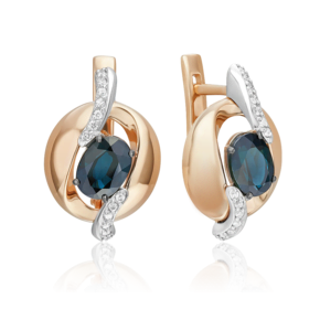 Серьги с английским замком из комбинированного золота с сапфиром и бриллиантами 02-5216-00-105-1111