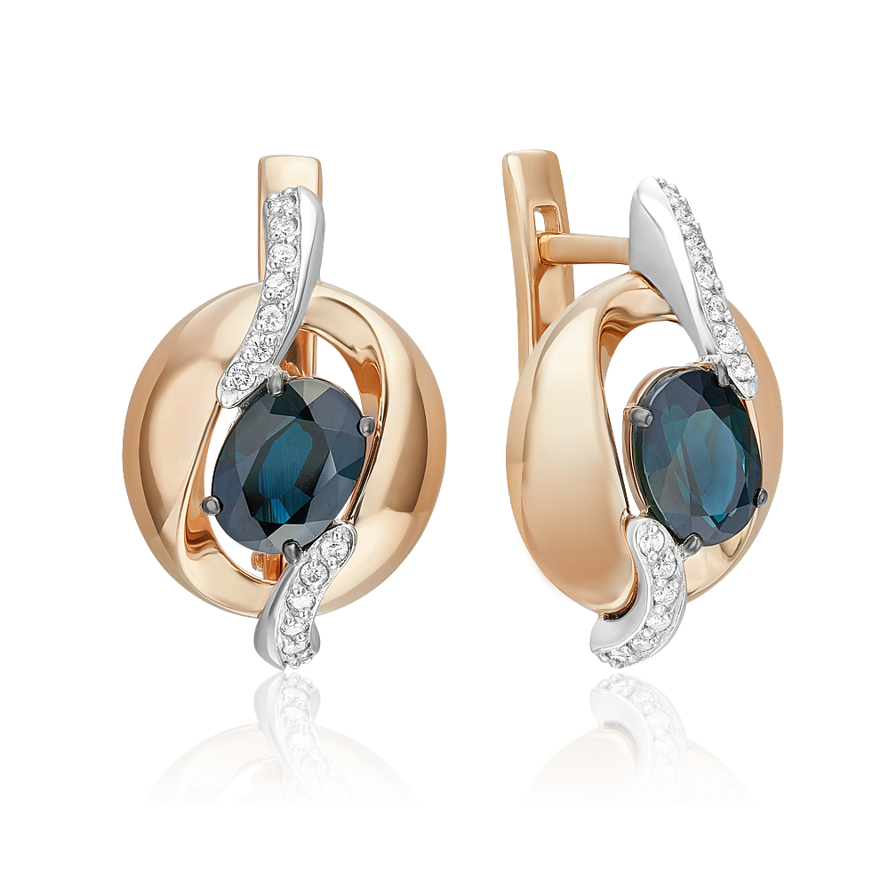 Серьги с английским замком из комбинированного золота с сапфиром и бриллиантами 02-5216-00-105-1111