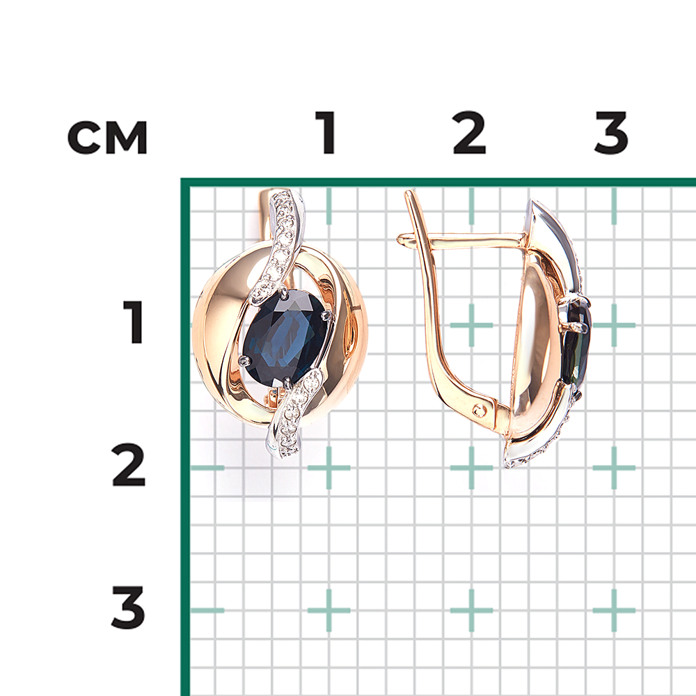 Серьги с английским замком из комбинированного золота с сапфиром и бриллиантами 02-5216-00-105-1111