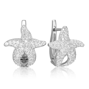 Серьги «Морские звёзды» с английским замком из серебра с фианитами 02-0939-00-401-0200