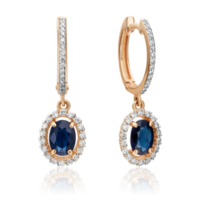 Серьги с английским замком из красного золота с сапфиром и бриллиантами 02-0719-01-105-1110-30