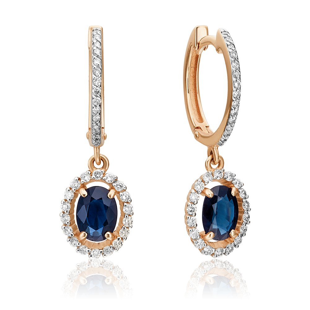 Серьги с английским замком из красного золота с сапфиром и бриллиантами 02-0719-01-105-1110-30