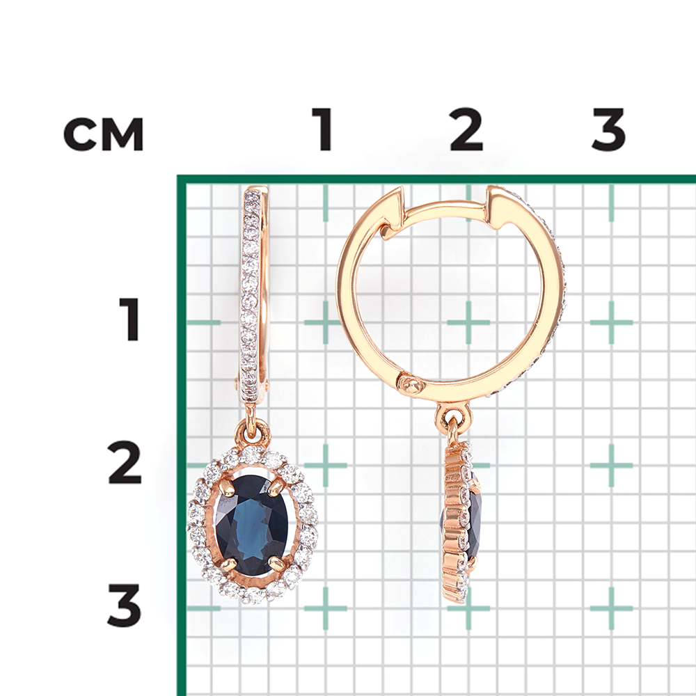 Серьги с английским замком из красного золота с сапфиром и бриллиантами 02-0719-01-105-1110-30