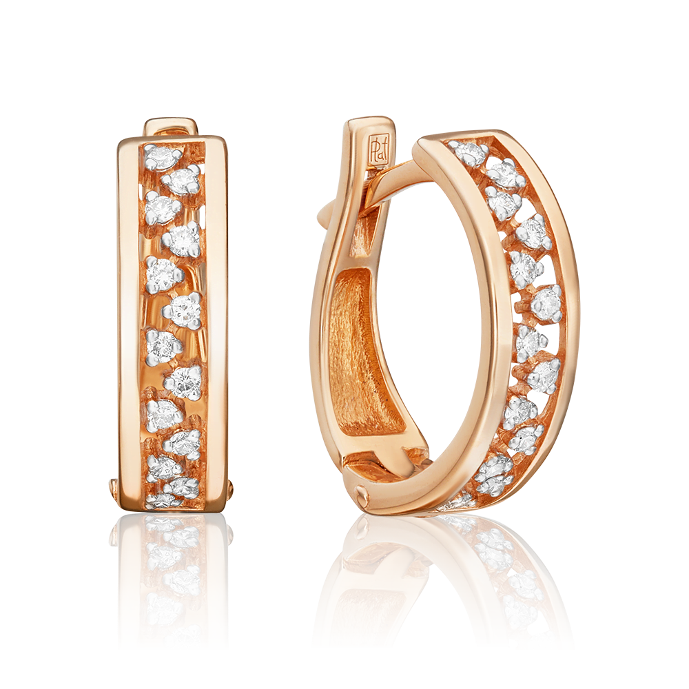 Серьги с английским замком из красного золота с бриллиантами 02-0618-00-101-1110-30