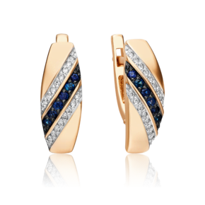 Серьги с английским замком из красного золота с сапфирами и бриллиантами 02-0622-00-105-1110-30