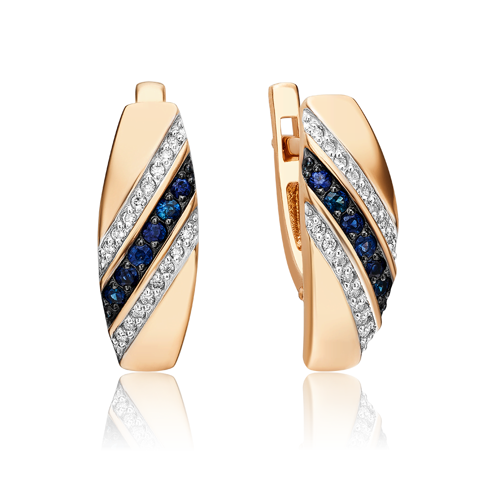 Серьги с английским замком из красного золота с сапфирами и бриллиантами 02-0622-00-105-1110-30