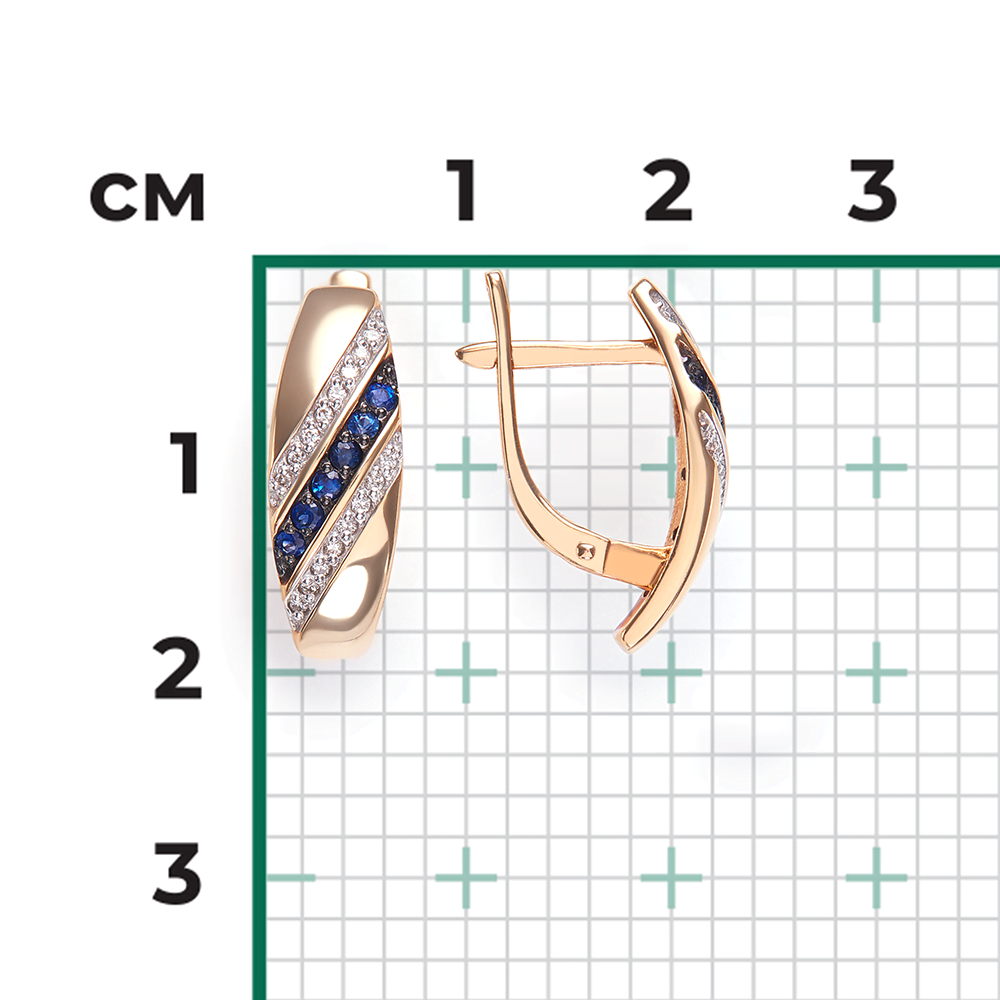Серьги с английским замком из красного золота с сапфирами и бриллиантами 02-0622-00-105-1110-30