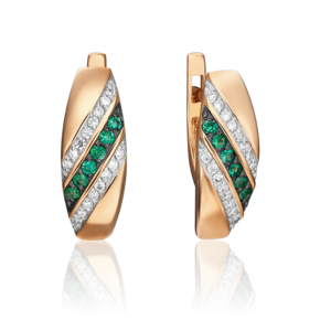 Серьги с английским замком из красного золота с изумрудами и бриллиантами 02-0622-00-106-1110-30