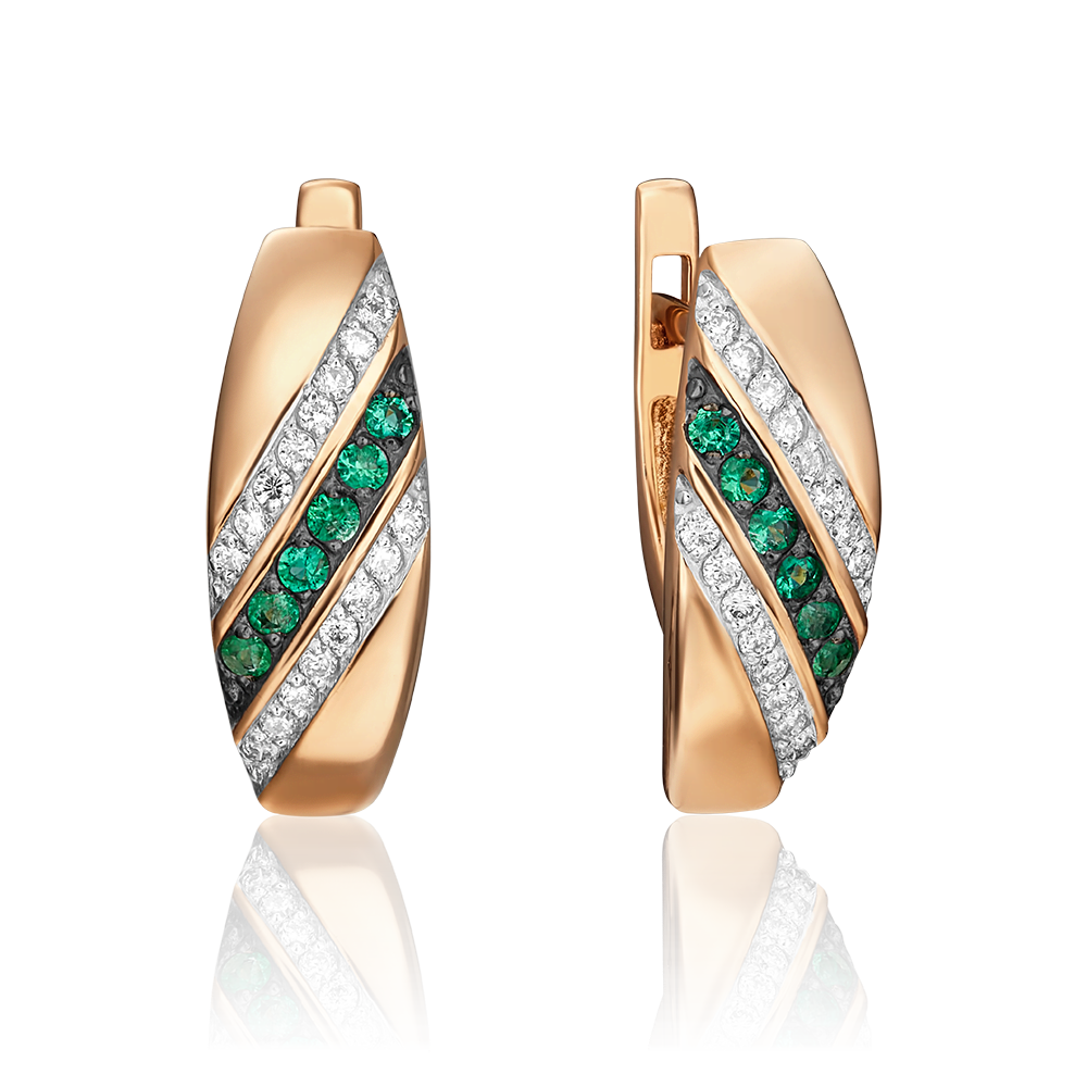 Серьги с английским замком из красного золота с изумрудами и бриллиантами 02-0622-00-106-1110-30