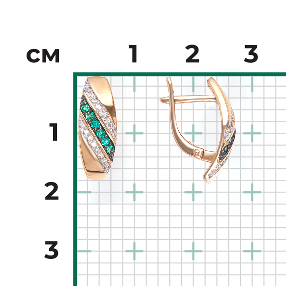 Серьги с английским замком из красного золота с изумрудами и бриллиантами 02-0622-00-106-1110-30