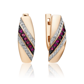 Серьги с английским замком из красного золота с рубинами и бриллиантами 02-0622-00-107-1110-30