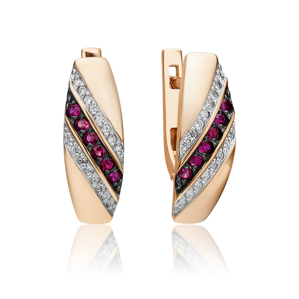 Серьги с английским замком из красного золота с рубинами и бриллиантами 02-0622-00-107-1110-30