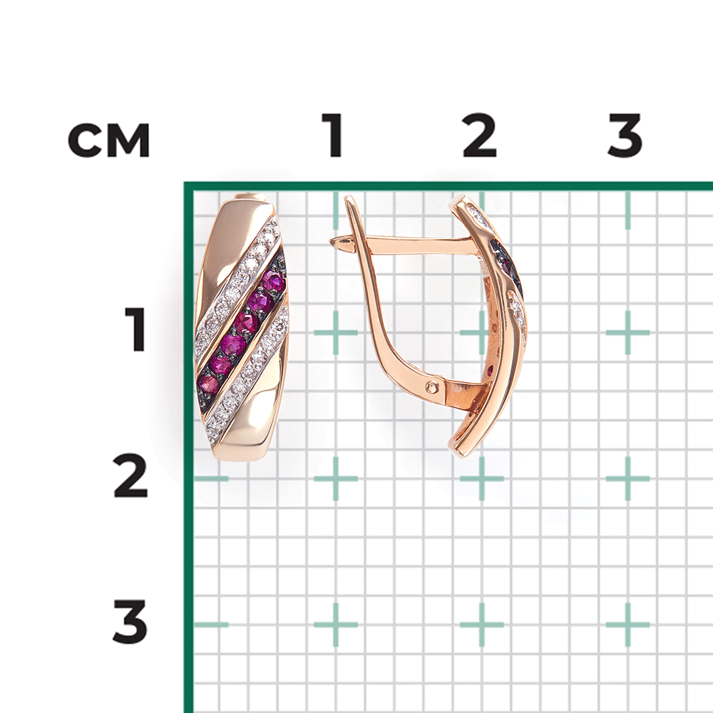 Серьги с английским замком из красного золота с рубинами и бриллиантами 02-0622-00-107-1110-30