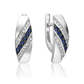 Серьги с английским замком из белого золота с сапфирами и бриллиантами 02-0623-00-105-1120-30