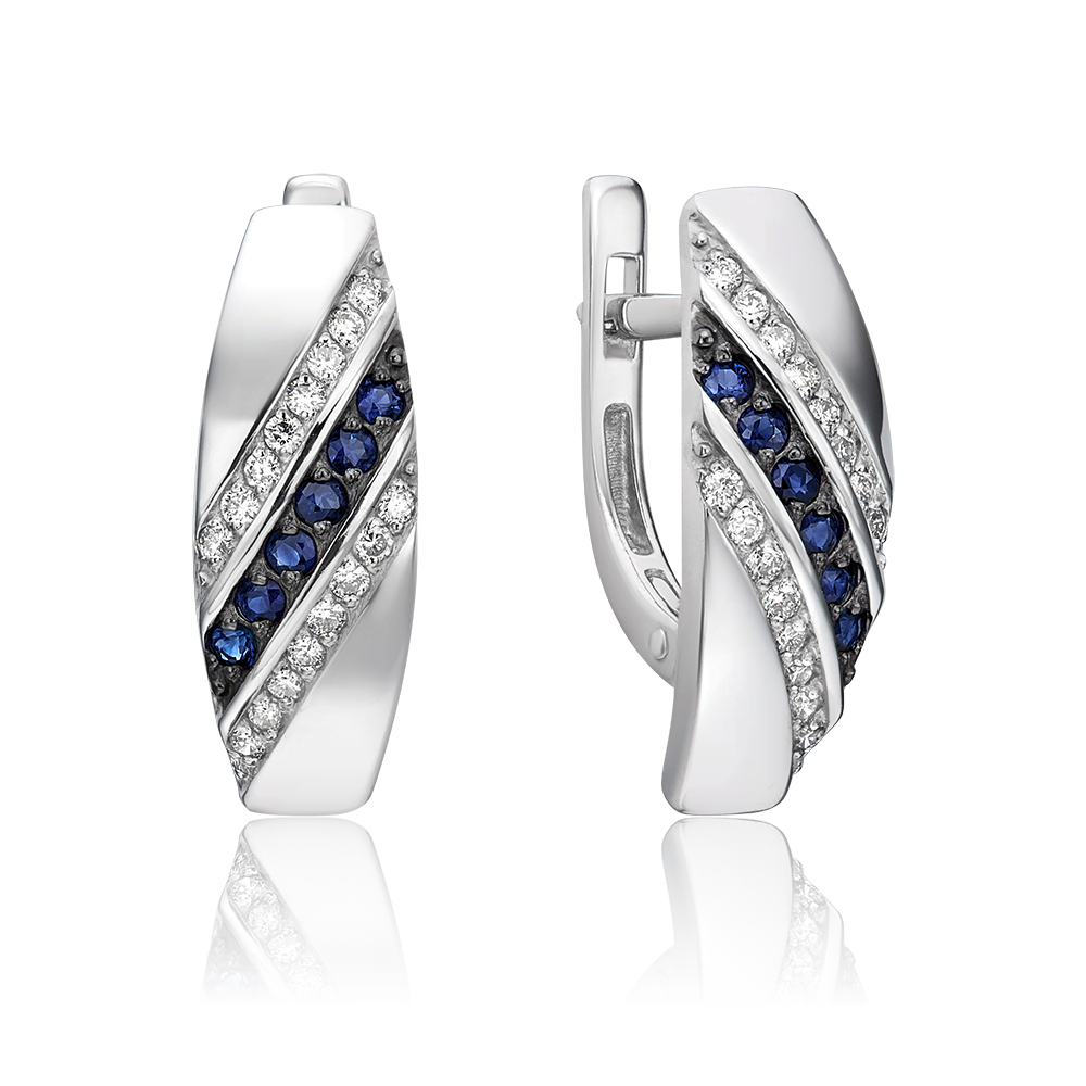 Серьги с английским замком из белого золота с сапфирами и бриллиантами 02-0623-00-105-1120-30