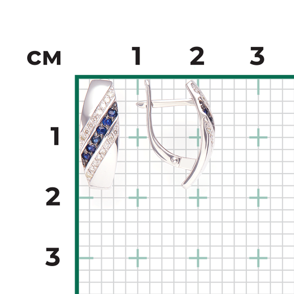 Серьги с английским замком из белого золота с сапфирами и бриллиантами 02-0623-00-105-1120-30
