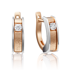 Серьги с английским замком из комбинированного золота с бриллиантом 02-4119-00-101-1111-30