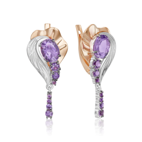 Серьги «Стихия Воздуха» с английским замком из комбинированного золота с аметистами 02-5171-00-203-1111