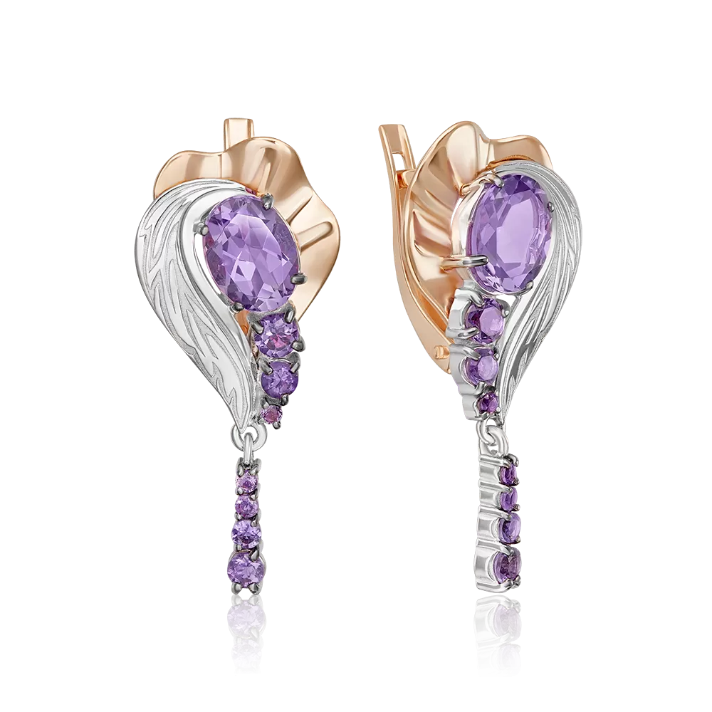 Серьги «Стихия Воздуха» с английским замком из комбинированного золота с аметистами 02-5171-00-203-1111