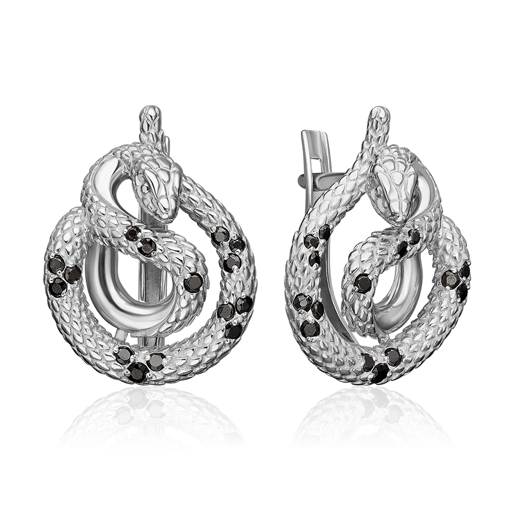 Серьги «Императорский питон» с английским замком из серебра с фианитами 02-5497-00-404-0200