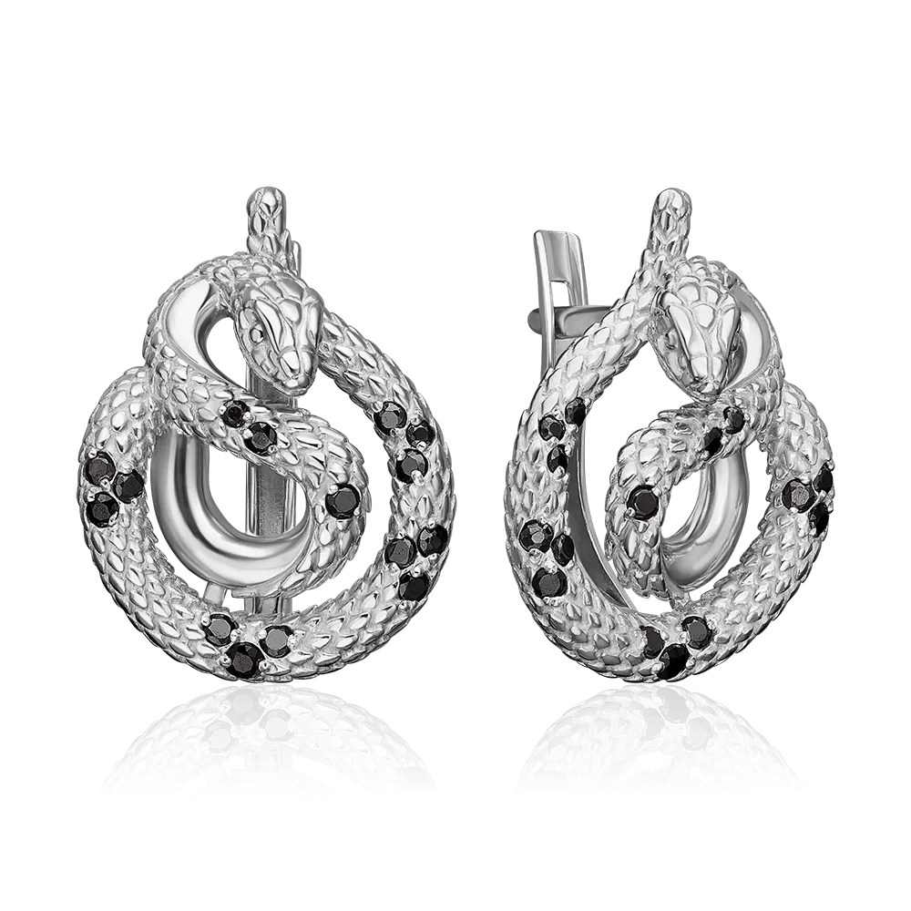 Серьги «Императорский питон» с английским замком из серебра с фианитами 02-5497-00-404-0200