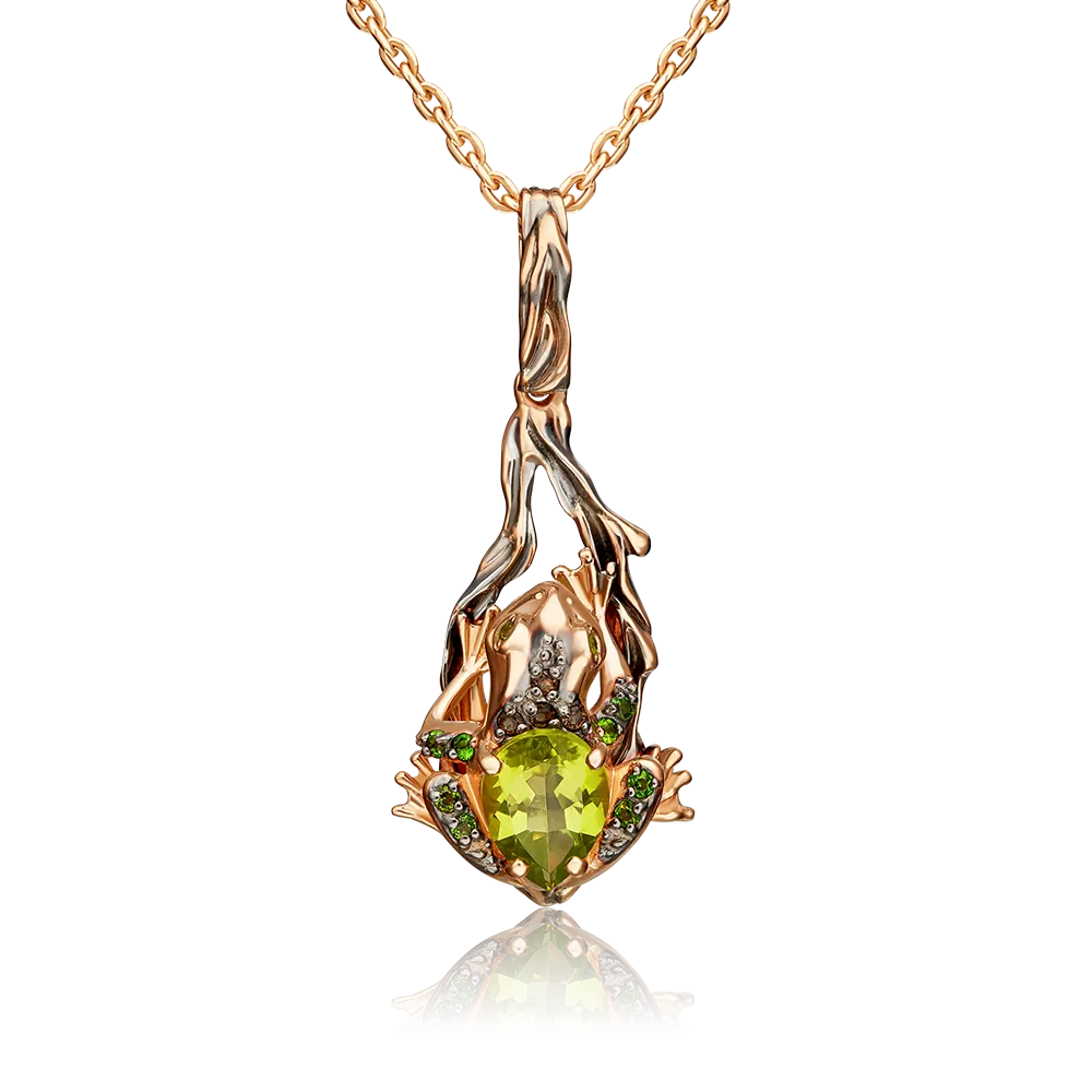 Подвеска «Лягушка» из красного золота с миксом камней 03-3147-00-727-1110-57