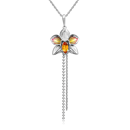 Подвеска «Орхидея» из серебра с цитрином и эмалью 03-3274-00-206-0200-68