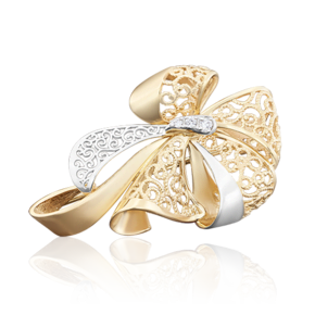 Брошь «Бант» из лимонного золота с фианитами 04-0171-00-401-1130-48