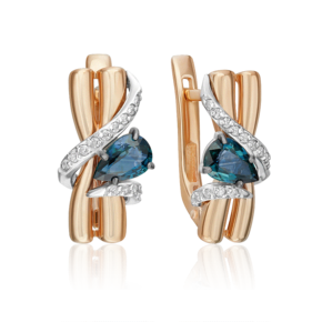 Серьги с английским замком из комбинированного золота с сапфиром и бриллиантами 02-5212-00-105-1111