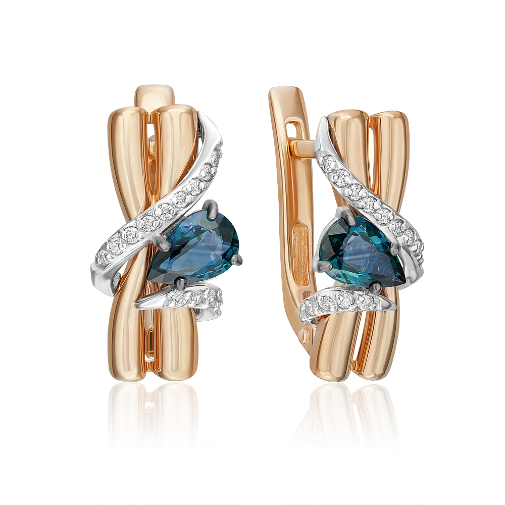 Серьги с английским замком из комбинированного золота с сапфиром и бриллиантами 02-5212-00-105-1111