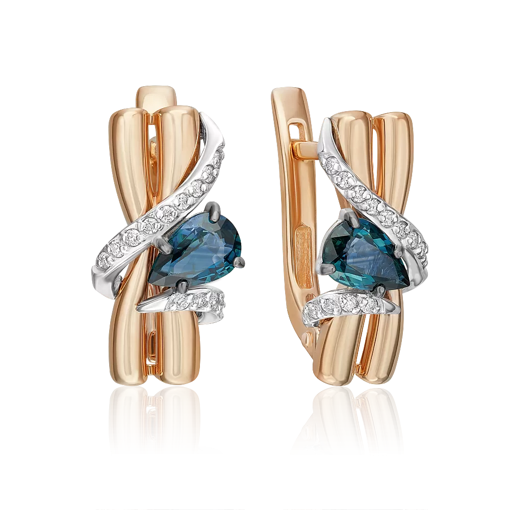 Серьги с английским замком из комбинированного золота с сапфиром и бриллиантами 02-5212-00-105-1111