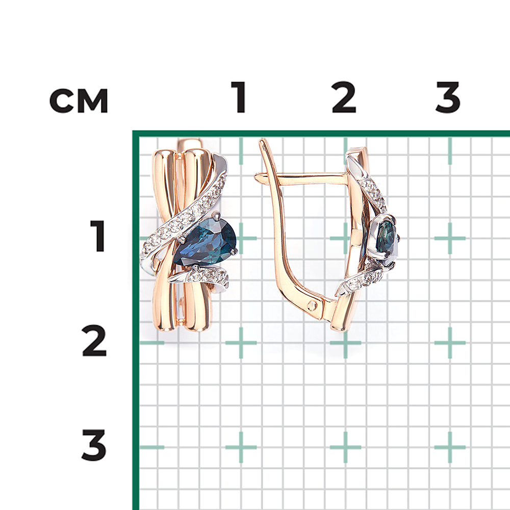Серьги с английским замком из комбинированного золота с сапфиром и бриллиантами 02-5212-00-105-1111