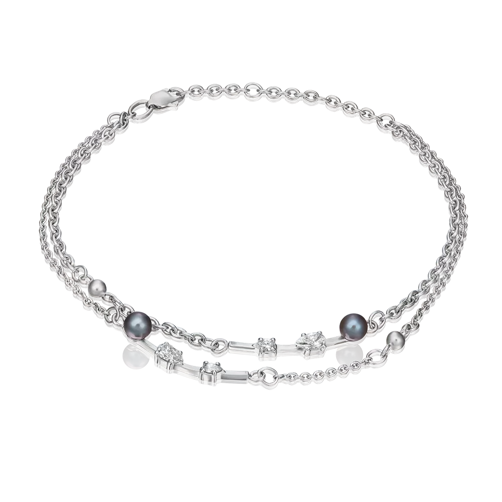 Браслет из серебра с жемчугом культивированным и фианитами 05-0593-00-302-0200-69