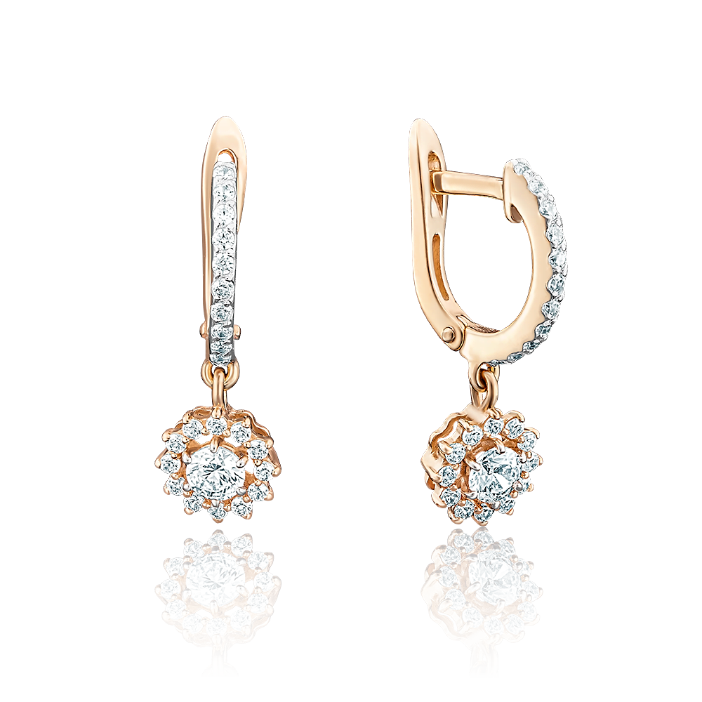 Серьги с английским замком из красного золота с фианитами 02-3408-00-501-1110-38