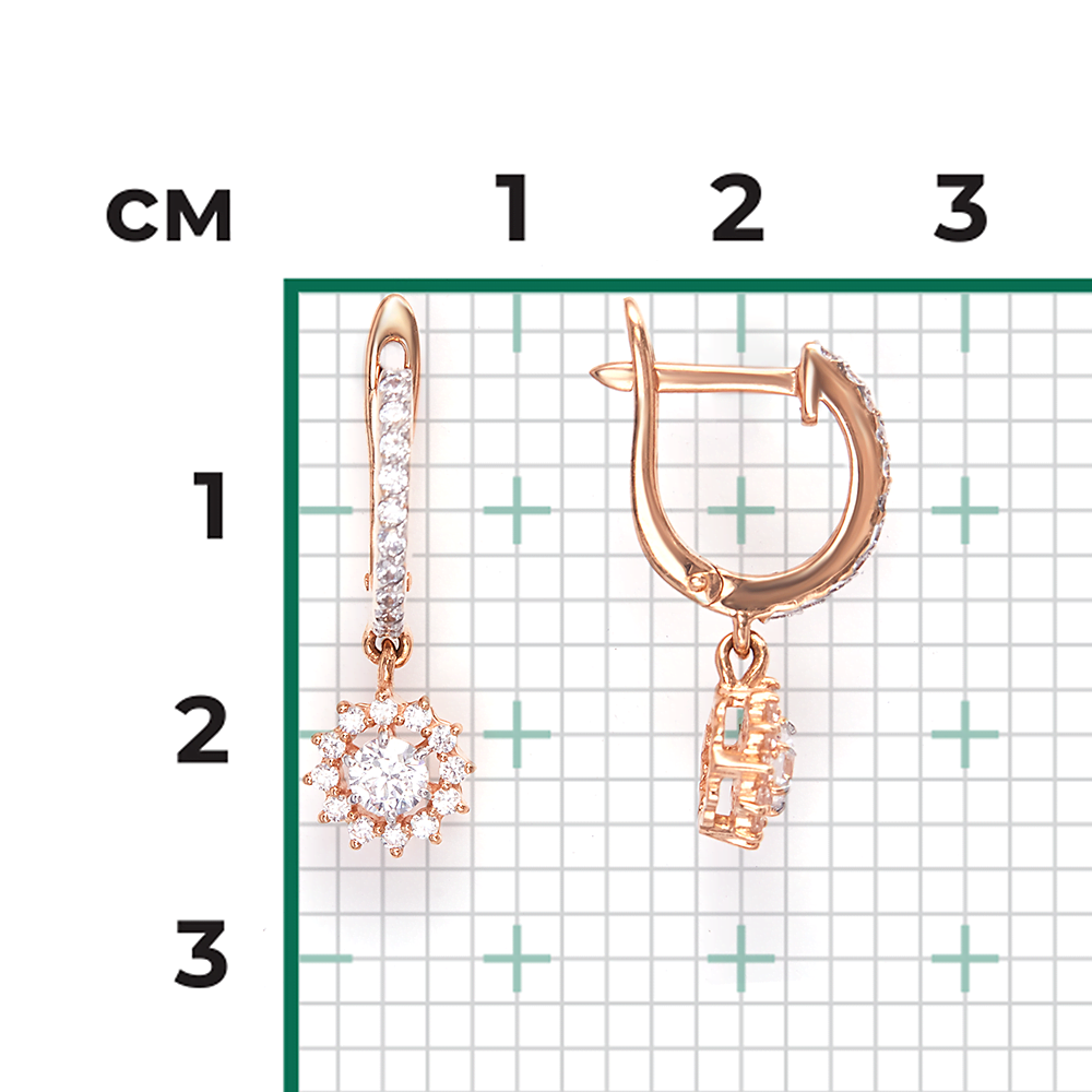 Серьги с английским замком из красного золота с фианитами 02-3408-00-501-1110-38