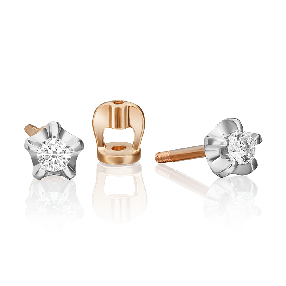 Серьги-пусеты из комбинированного золота с фианитом 02-2080-00-401-1111-03