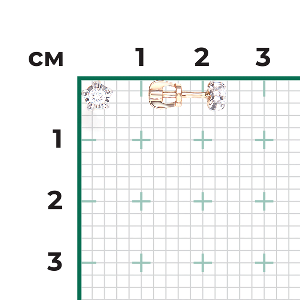 Серьги-пусеты из комбинированного золота с фианитом 02-2080-00-401-1111-03