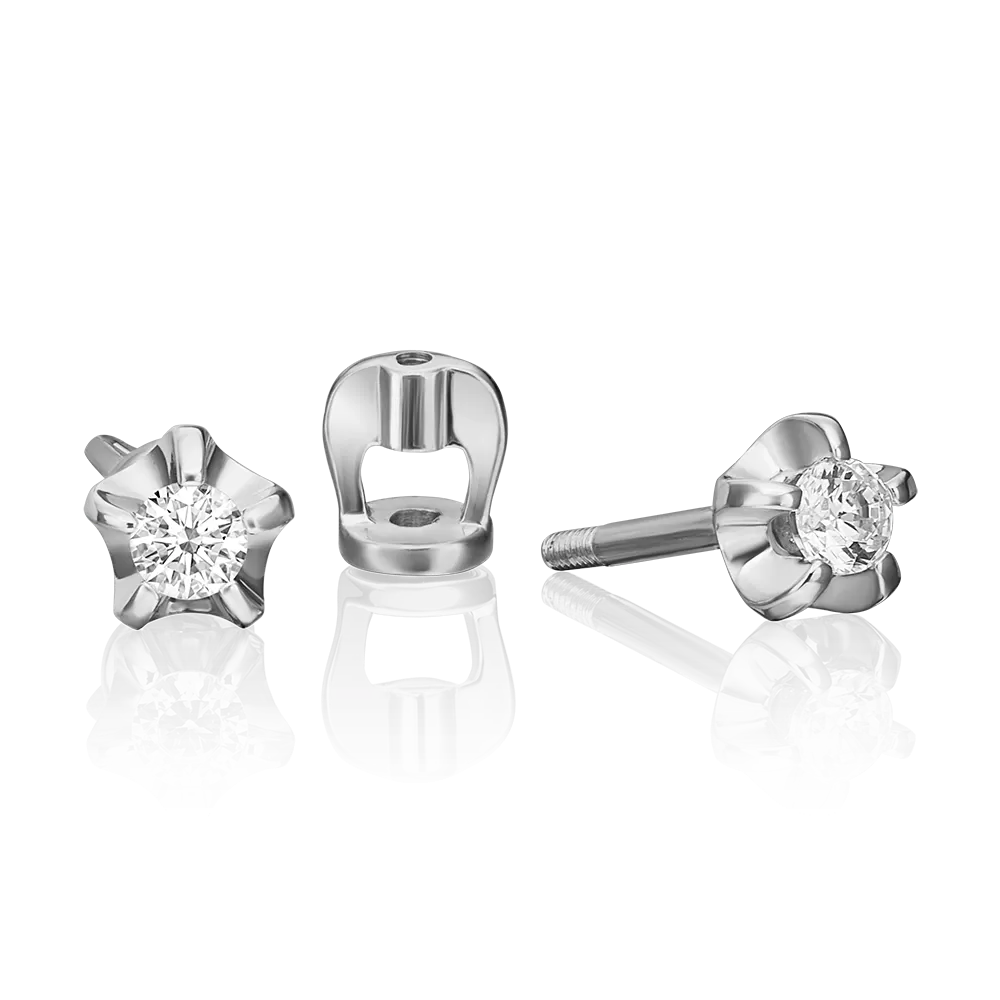 Серьги-пусеты из белого золота с фианитом 02-2081-00-401-1120-03